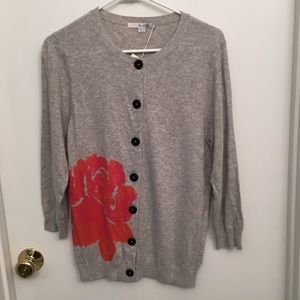 Boden gray sweater with flower. Never worn